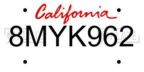 8MYK962 California License Plate