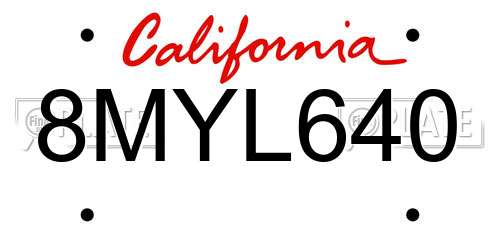 8MYL640 California License Plate