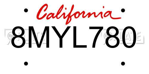 8MYL780 California License Plate