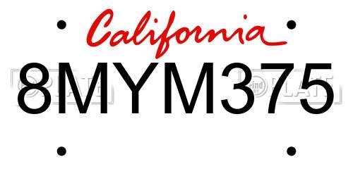 8MYM375 California License Plate