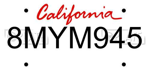 8MYM945 California License Plate