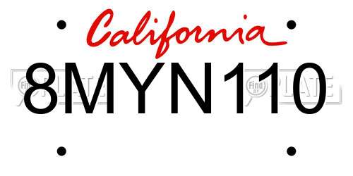 8MYN110 California License Plate