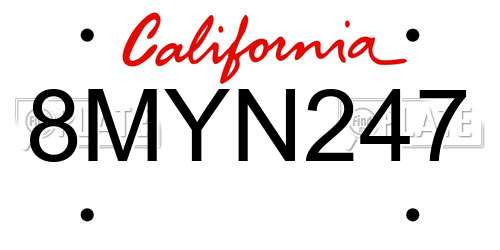 8MYN247 California License Plate