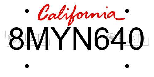 8MYN640 California License Plate