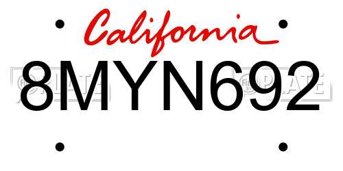 8MYN692 California License Plate