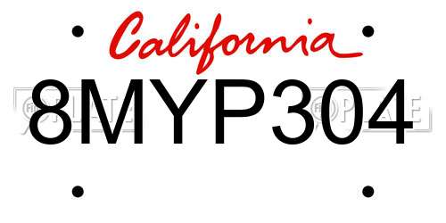 8MYP304 California License Plate