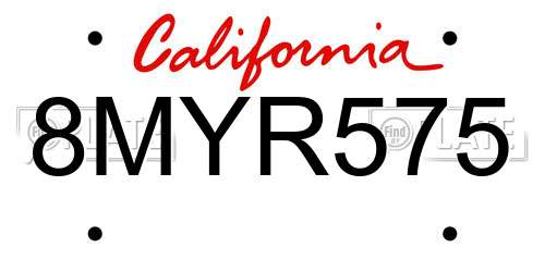 8MYR575 California License Plate