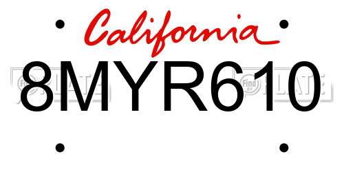 8MYR610 California License Plate