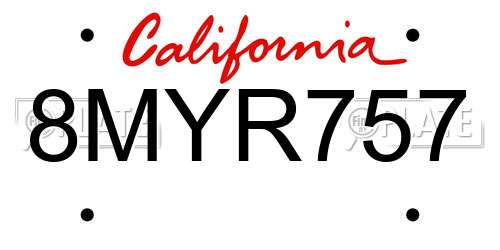 8MYR757 California License Plate