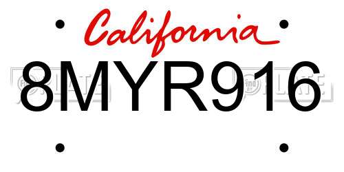 8MYR916 California License Plate