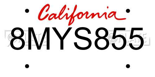 8MYS855 California License Plate