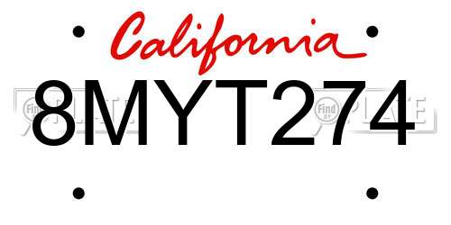 8MYT274 California License Plate