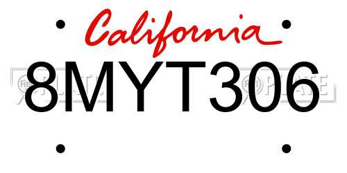 8MYT306 California License Plate