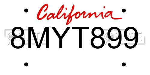 8MYT899 California License Plate