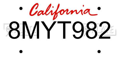 8MYT982 California License Plate
