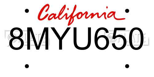 8MYU650 California License Plate