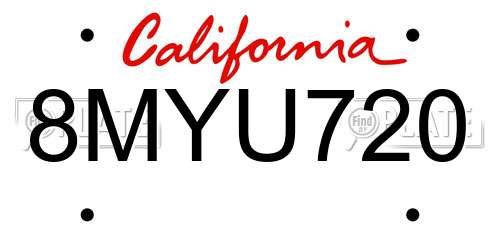 8MYU720 California License Plate
