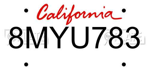 8MYU783 California License Plate