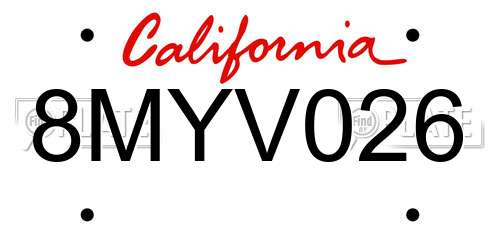 8MYV026 California License Plate