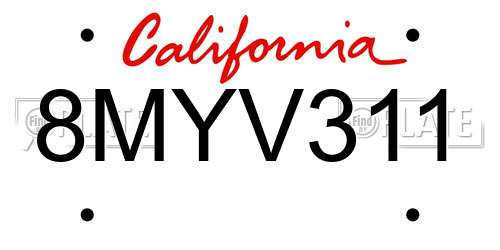8MYV311 California License Plate
