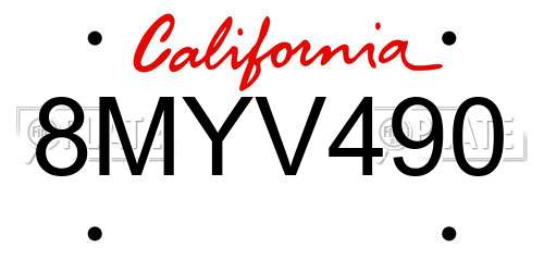 8MYV490 California License Plate