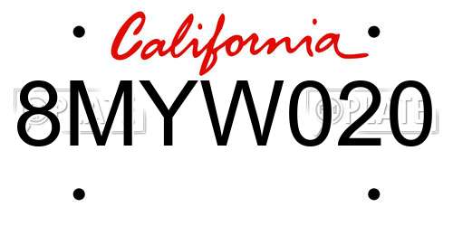 8MYW020 California License Plate