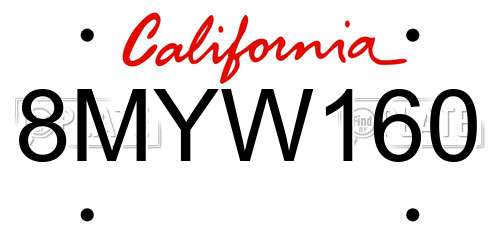 8MYW160 California License Plate