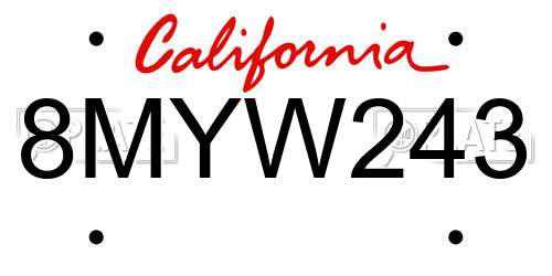 8MYW243 California License Plate