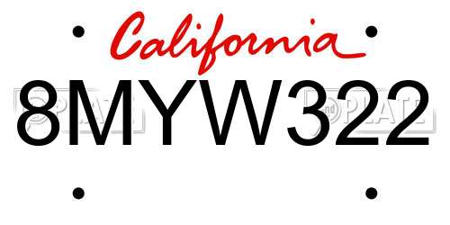 8MYW322 California License Plate