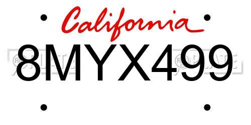 8MYX499 California License Plate