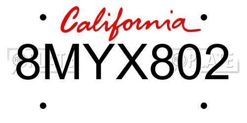 8MYX802 California License Plate