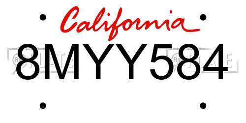 8MYY584 California License Plate