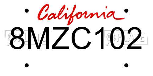 8MZC102 California License Plate