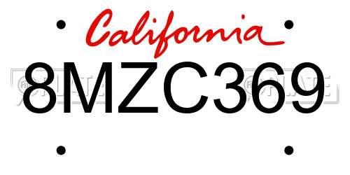 8MZC369 California License Plate