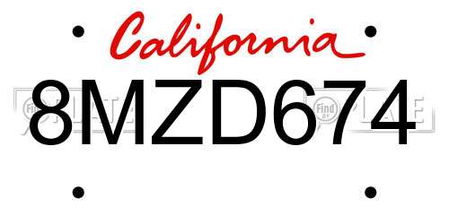 8MZD674 California License Plate