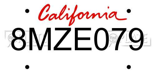 8MZE079 California License Plate