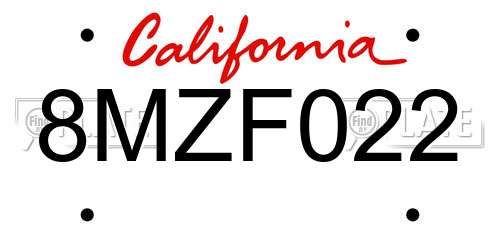 8MZF022 California License Plate