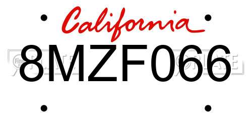 8MZF066 California License Plate