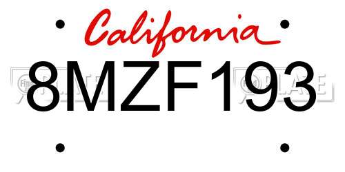 8MZF193 California License Plate