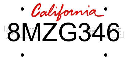 8MZG346 California License Plate
