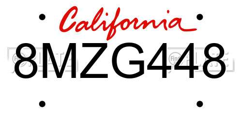 8MZG448 California License Plate