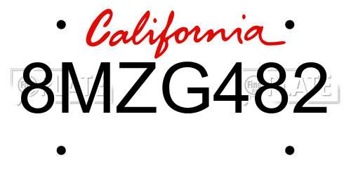 8MZG482 California License Plate