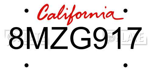 8MZG917 California License Plate