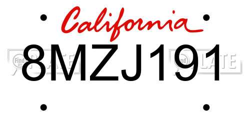 8MZJ191 California License Plate