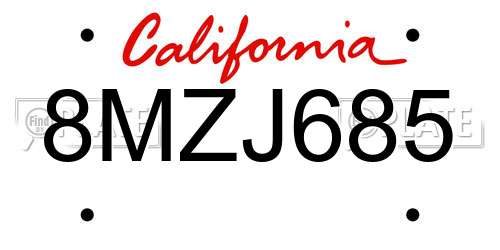 8MZJ685 California License Plate
