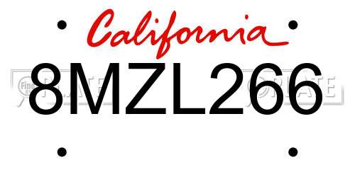 8MZL266 California License Plate