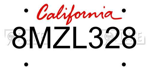 8MZL328 California License Plate