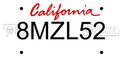 8MZL52 California License Plate