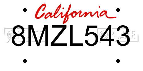 8MZL543 California License Plate
