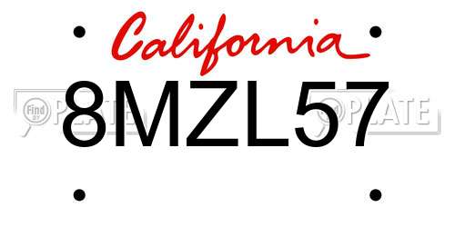 8MZL57 California License Plate